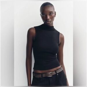 ZARA Green Sleeveless Mock Neck Top